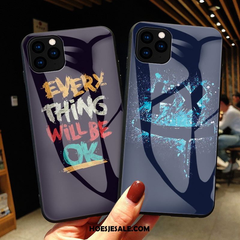 iPhone 11 Pro Max Hoesje Trend Hoes Glas Eenvoudige Blauw Goedkoop