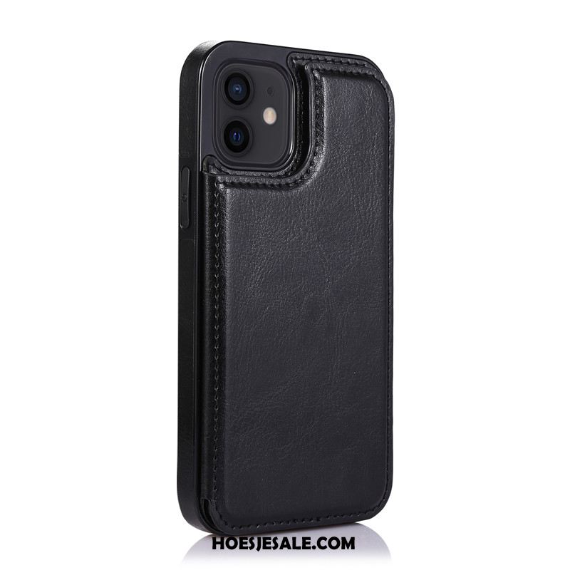 iPhone 12 Mini Hoesje Leren Etui Kaart Trend Zwart Mobiele Telefoon Korting