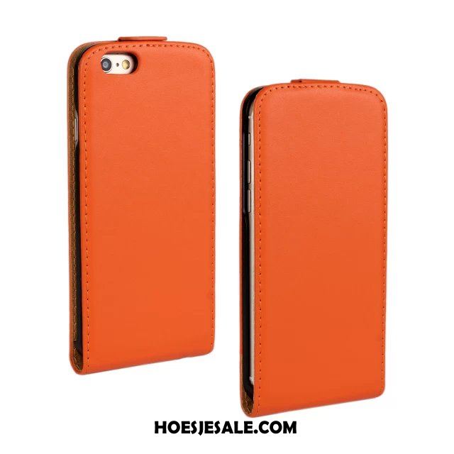 iPhone 6 / 6s Plus Hoesje Mobiele Telefoon Leren Etui Echt Leer Oranje Effen Kleur Korting