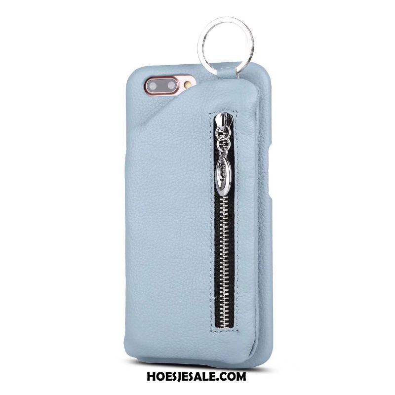 iPhone 7 Plus Hoesje Mobiele Telefoon Leren Etui Blauw Portemonnee Echt Leer Winkel