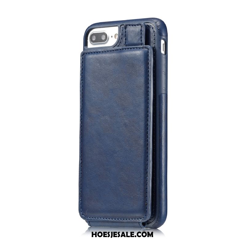 iPhone 8 Plus Hoesje Leren Etui Kaart Mobiele Telefoon Anti-fall Blauw Goedkoop