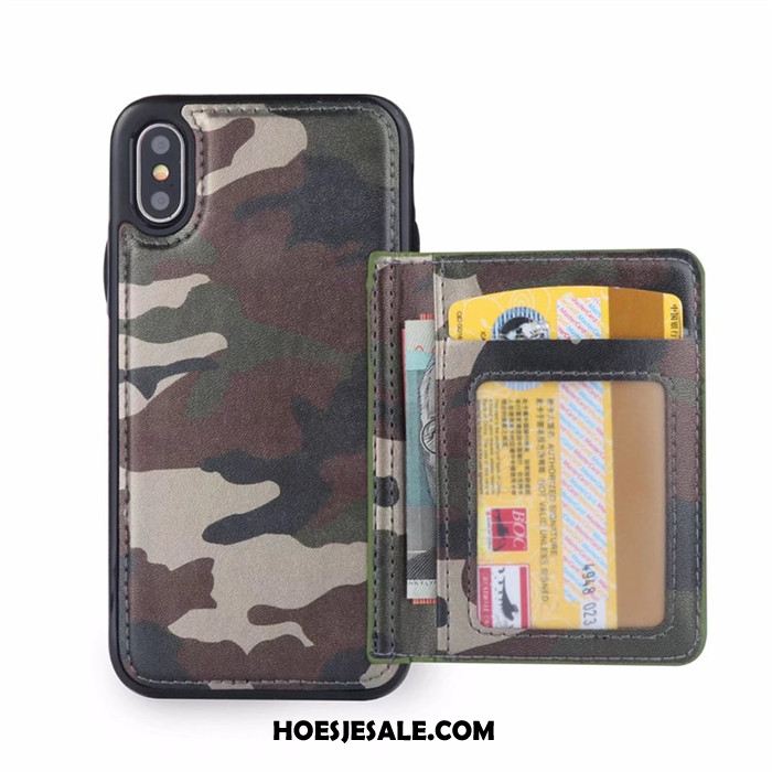 iPhone X Hoesje Leren Etui Kaart Classic Camouflage Mobiele Telefoon Sale