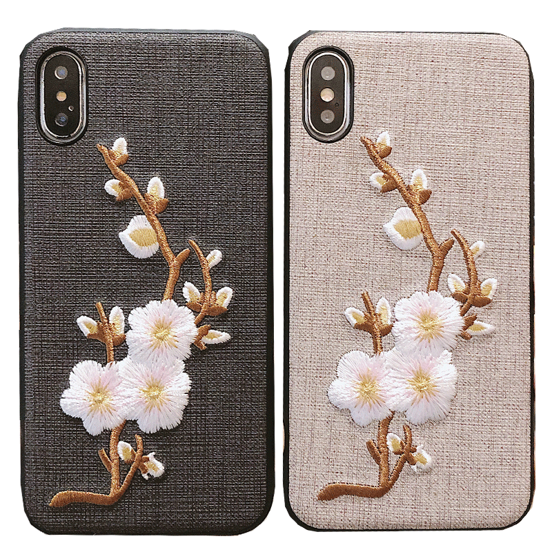 iPhone Xs Hoesje Doek Bloemen Zwart Chinese Stijl Hoes Goedkoop