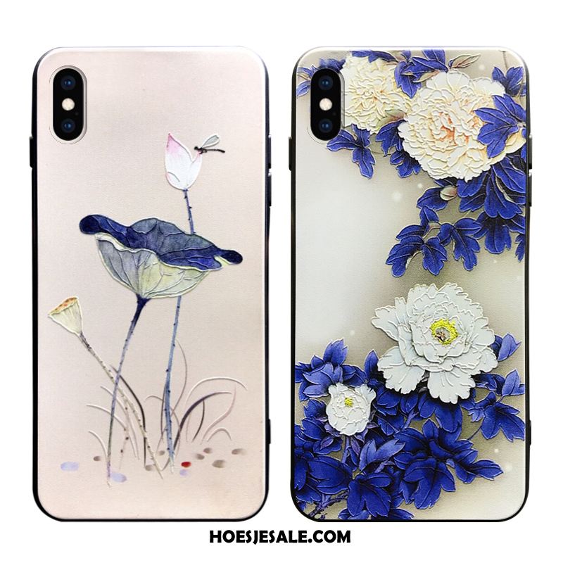 iPhone Xs Max Hoesje Anti-fall Trendy Merk Reliëf Dun Net Red Goedkoop